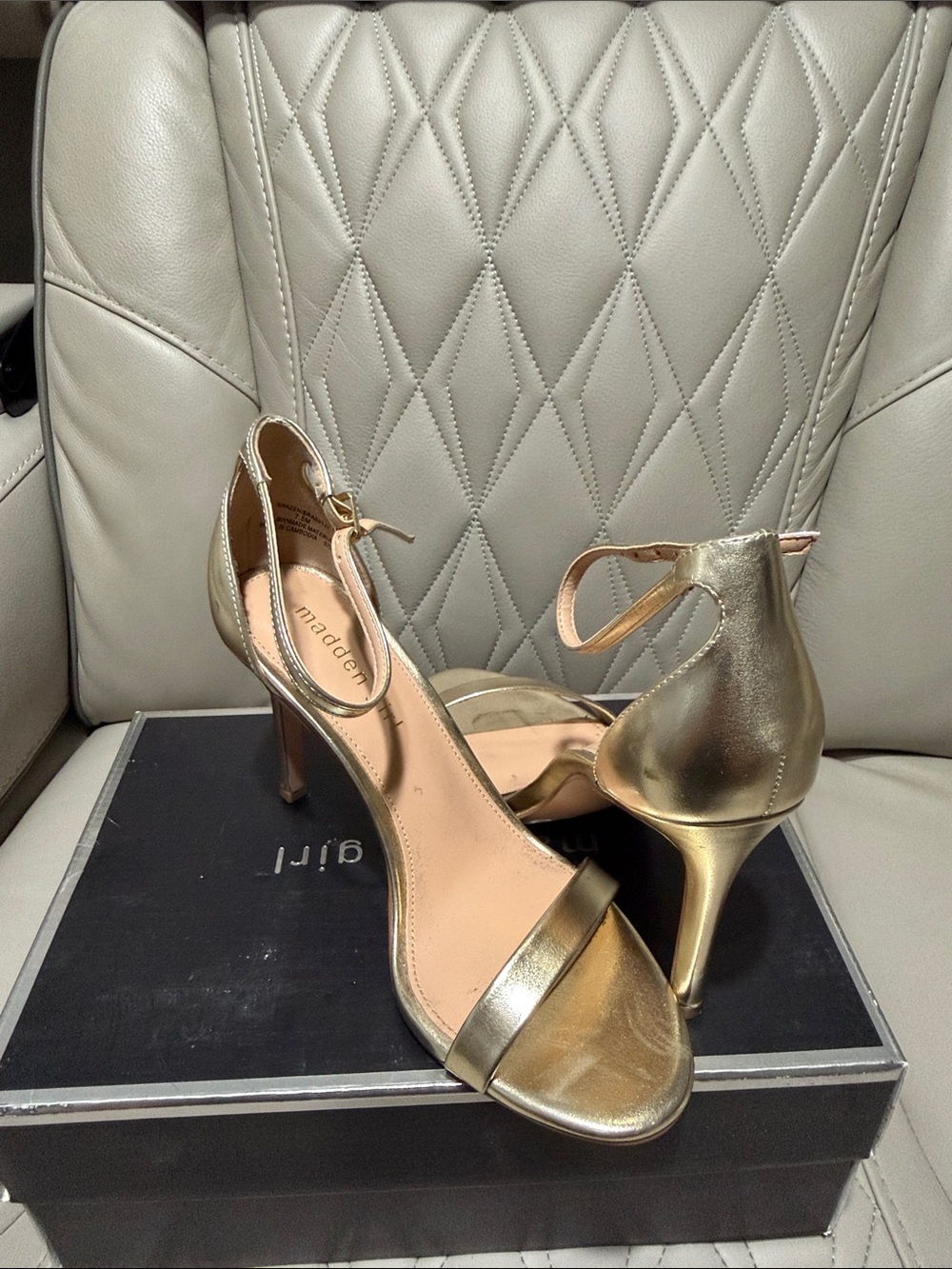 Madden Girl Gold Metallic Ankle-Strap Stiletto Sandals - Picture 7 of 7